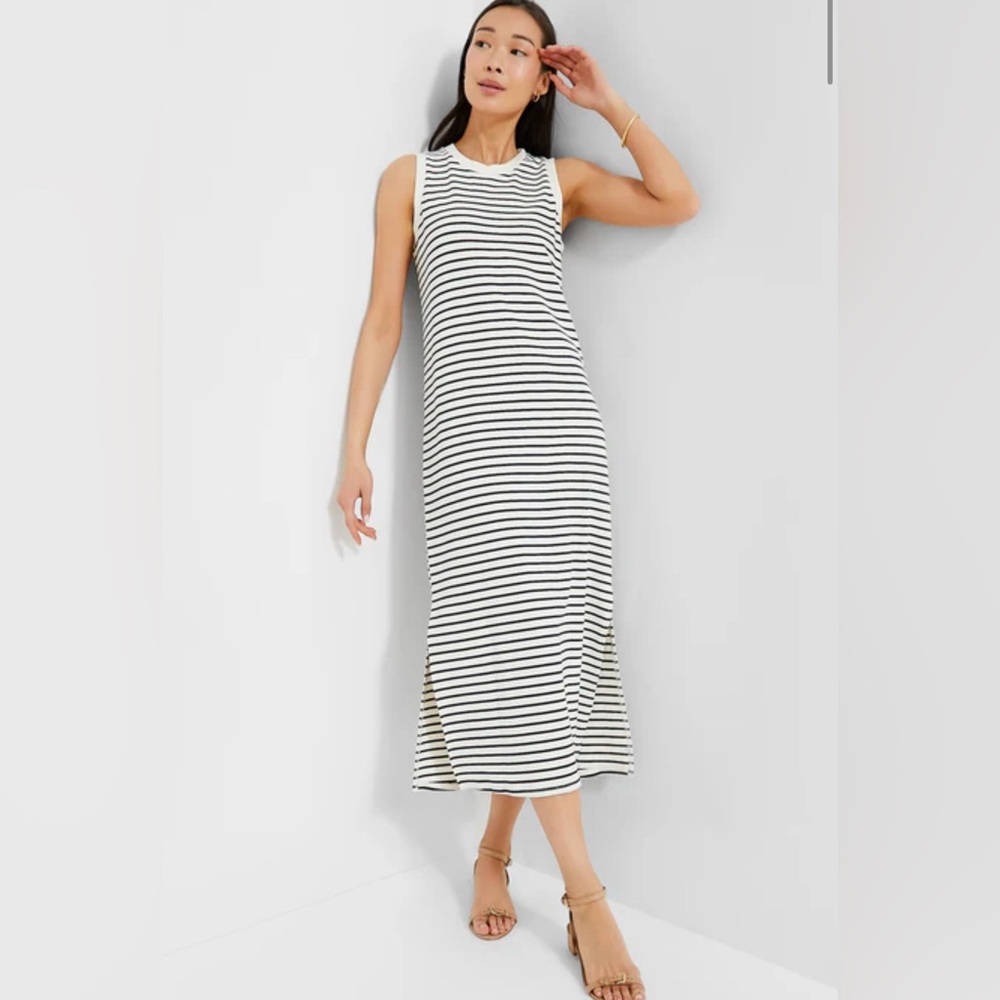 Tuckernuck Black and White Striped Sleeveless Midi Dress